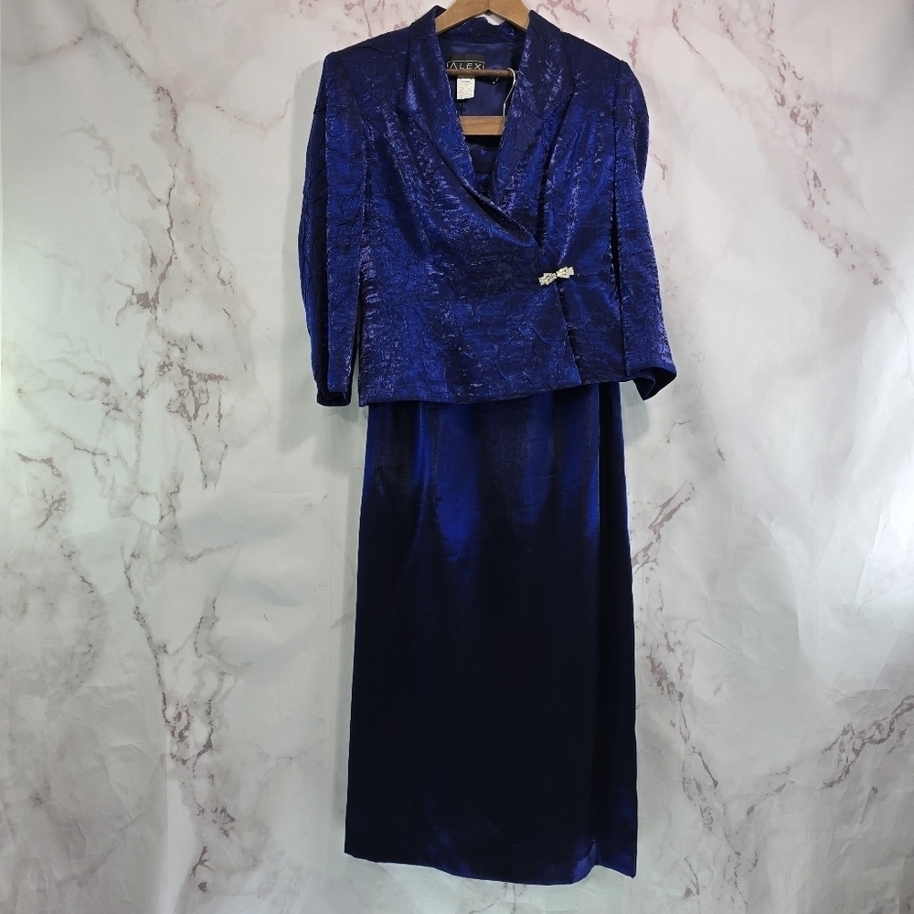 Alex Evenings Skirt Set Womens 6 Small Purple Midi Maxi Jacket Outfit Two Piece